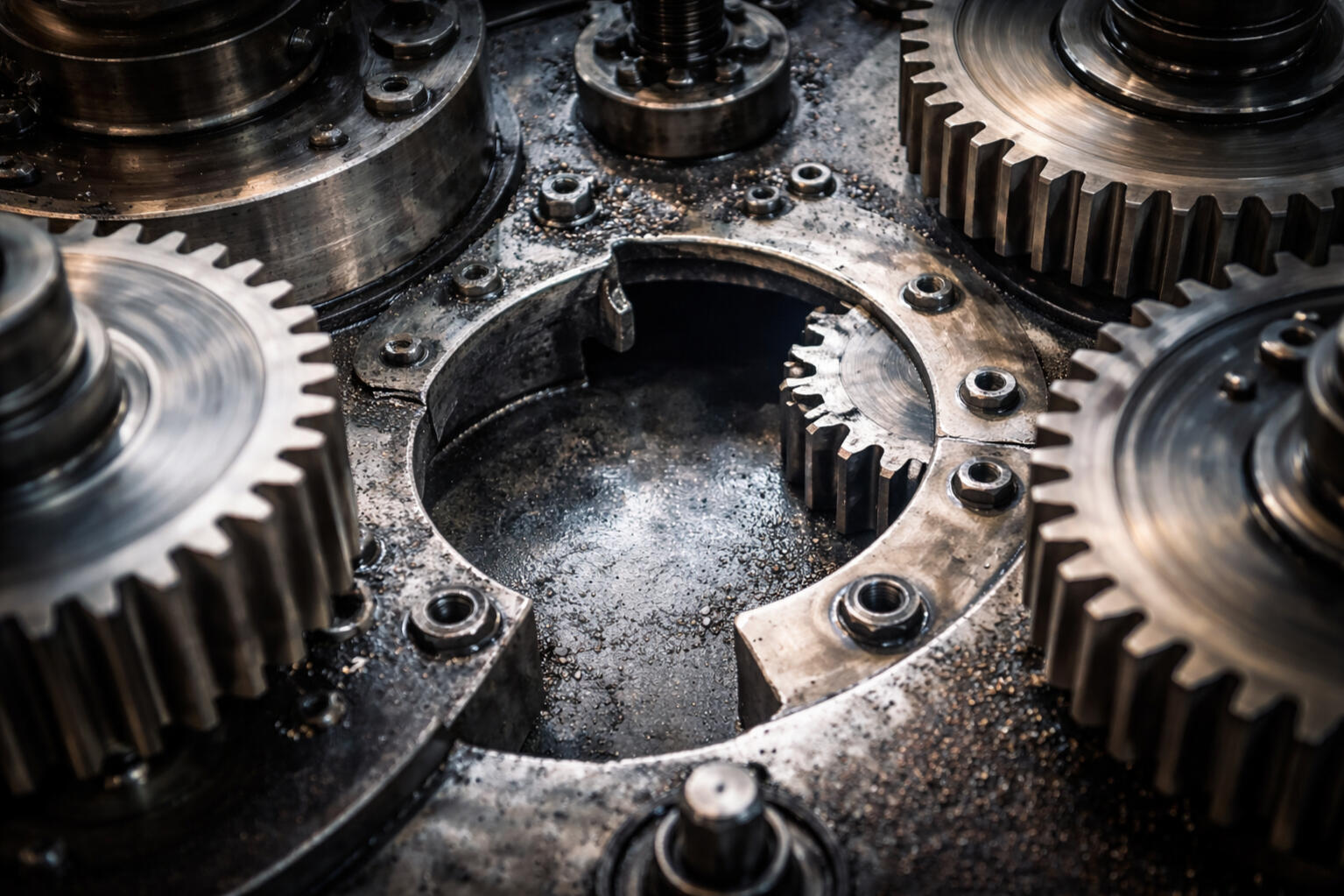 Business operations slowing when leadership is missing Industrial gears with a missing center piece symbolizing operational disruption when a senior leader leaves