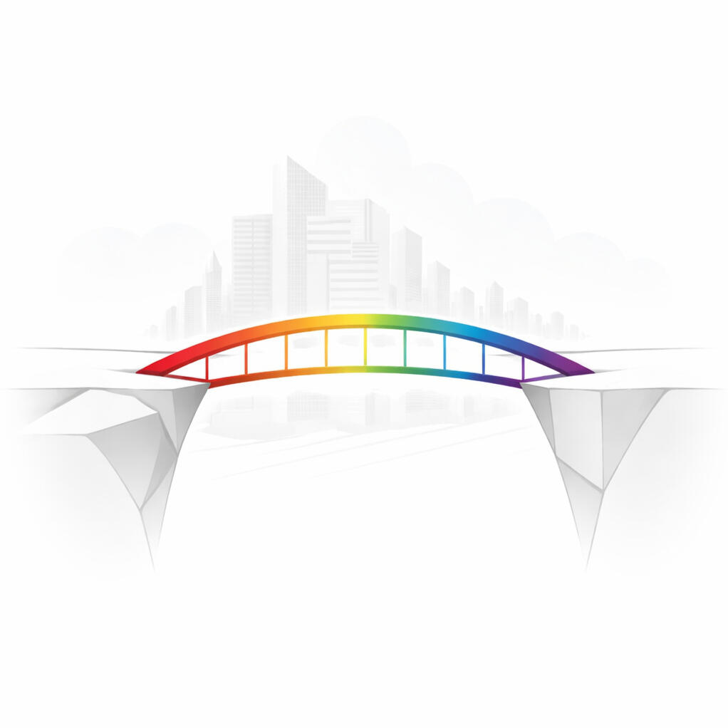 Leadership gap bridge for owner-led businesses Rainbow bridge connecting two sides representing temporary leadership support for businesses facing a leadership gap